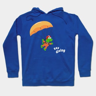 cartoon illustration of skydiving with litlle dinosaur Hoodie